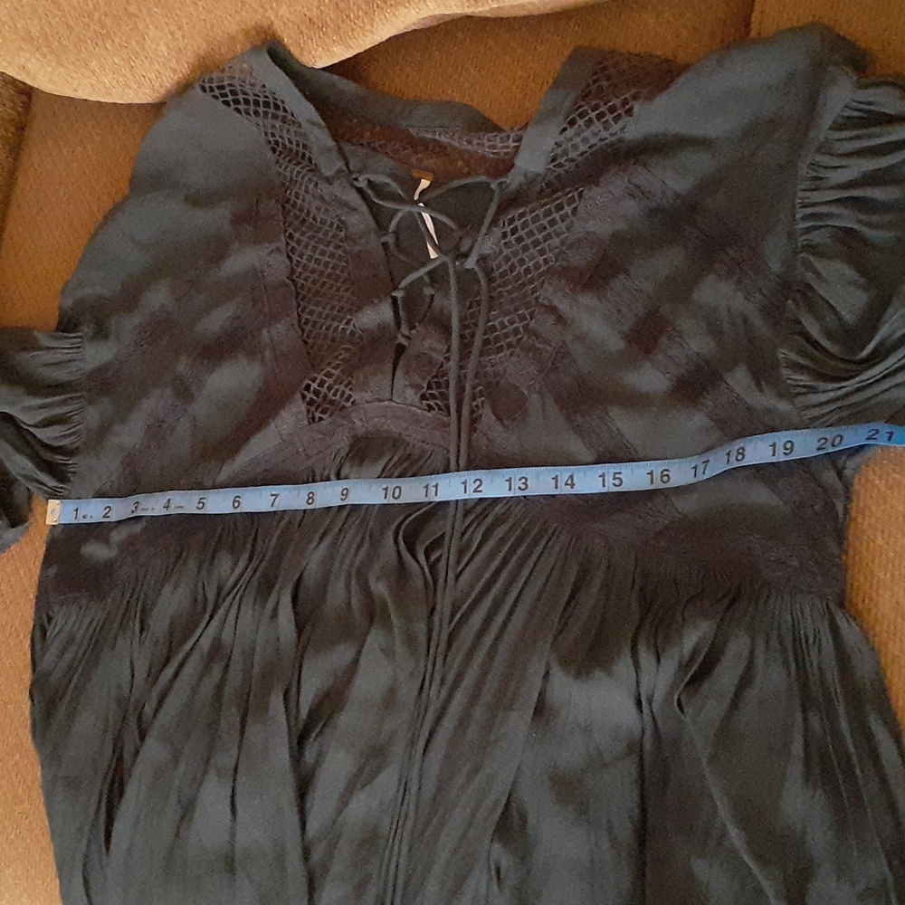 Free People Teal Lace-Up Blouse - Picture 6 of 7